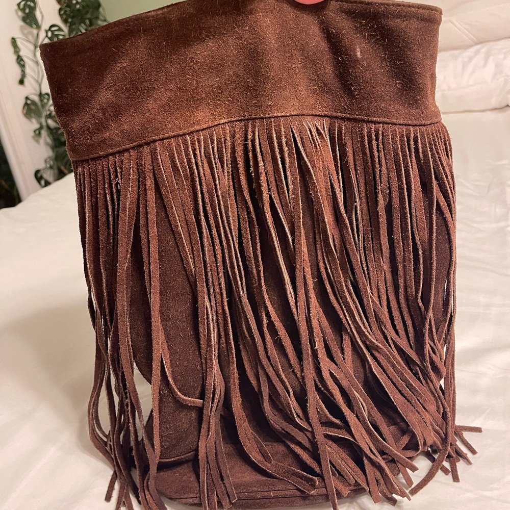 Vintage brown leather Fringe Suede Bag